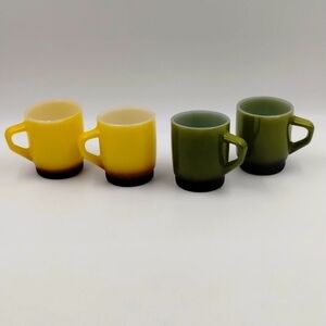 Anchor Hocking Fire King Coffee Mugs MCM Yellow Gold and Avocado Green Set of 4